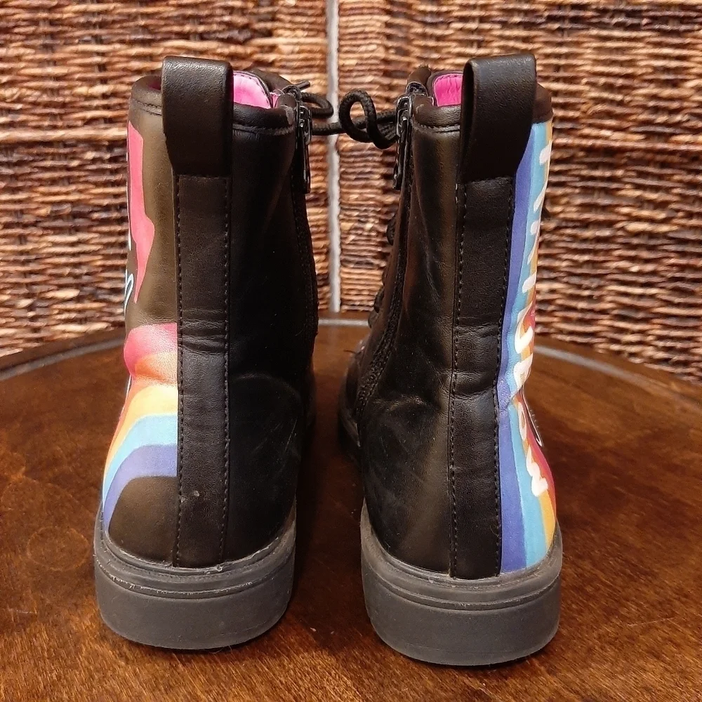 Skechers Boots Girls 3 Black Gravlen Combat Rainbow Kids Grunge Hipster Pride